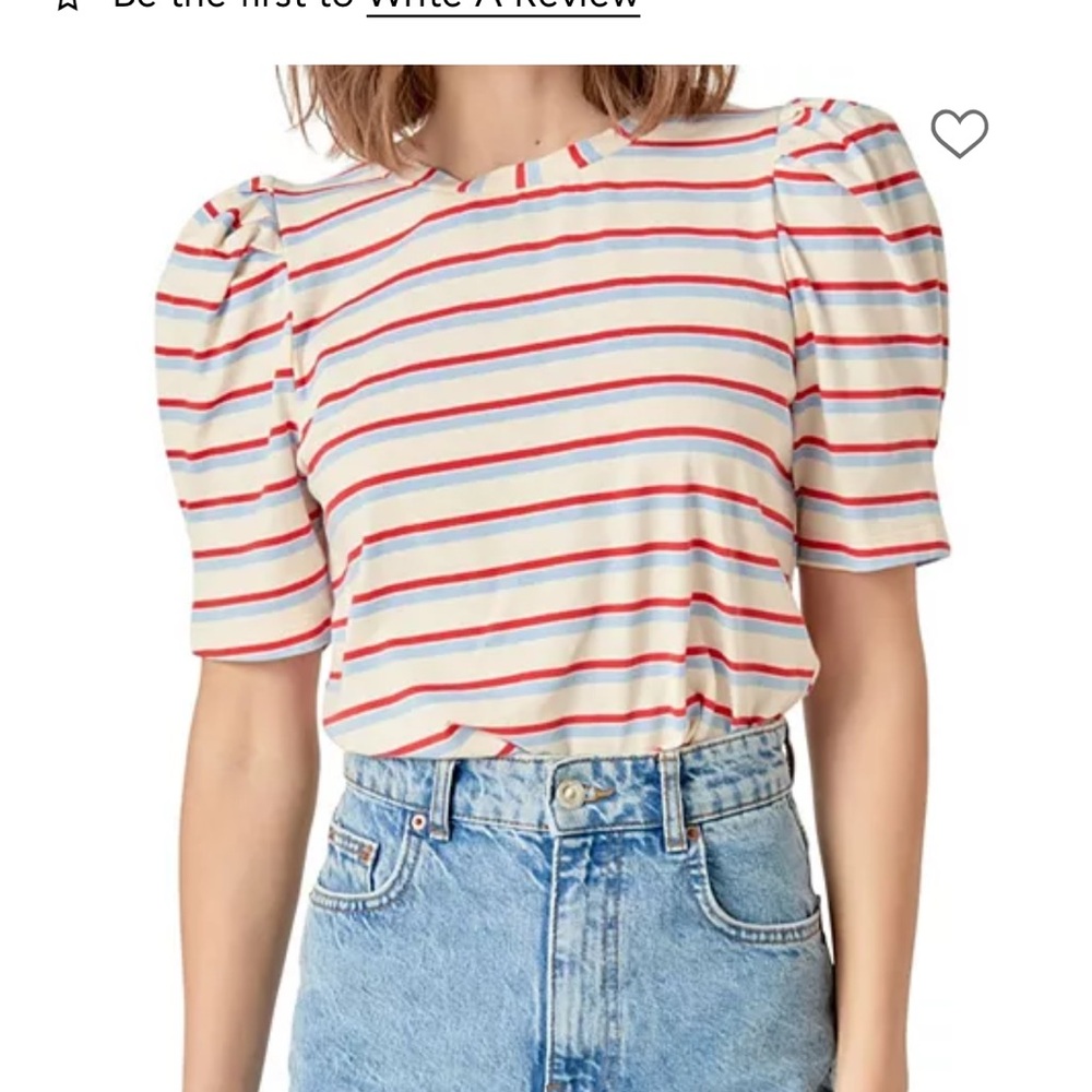 English Factory Stripe Knit Puff Sleeve Top Size Small
